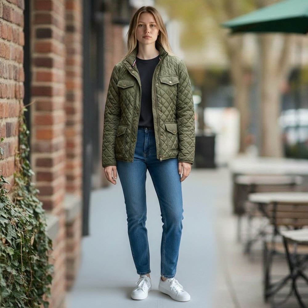 Tommy Hilfiger Womens Olive Green Quilted Field Jacket Full Zip Coat Large L/G
